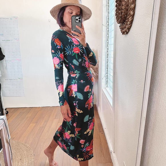 REVOLVE Floral Midi Dress - Black and Pink - Picture 3 of 11